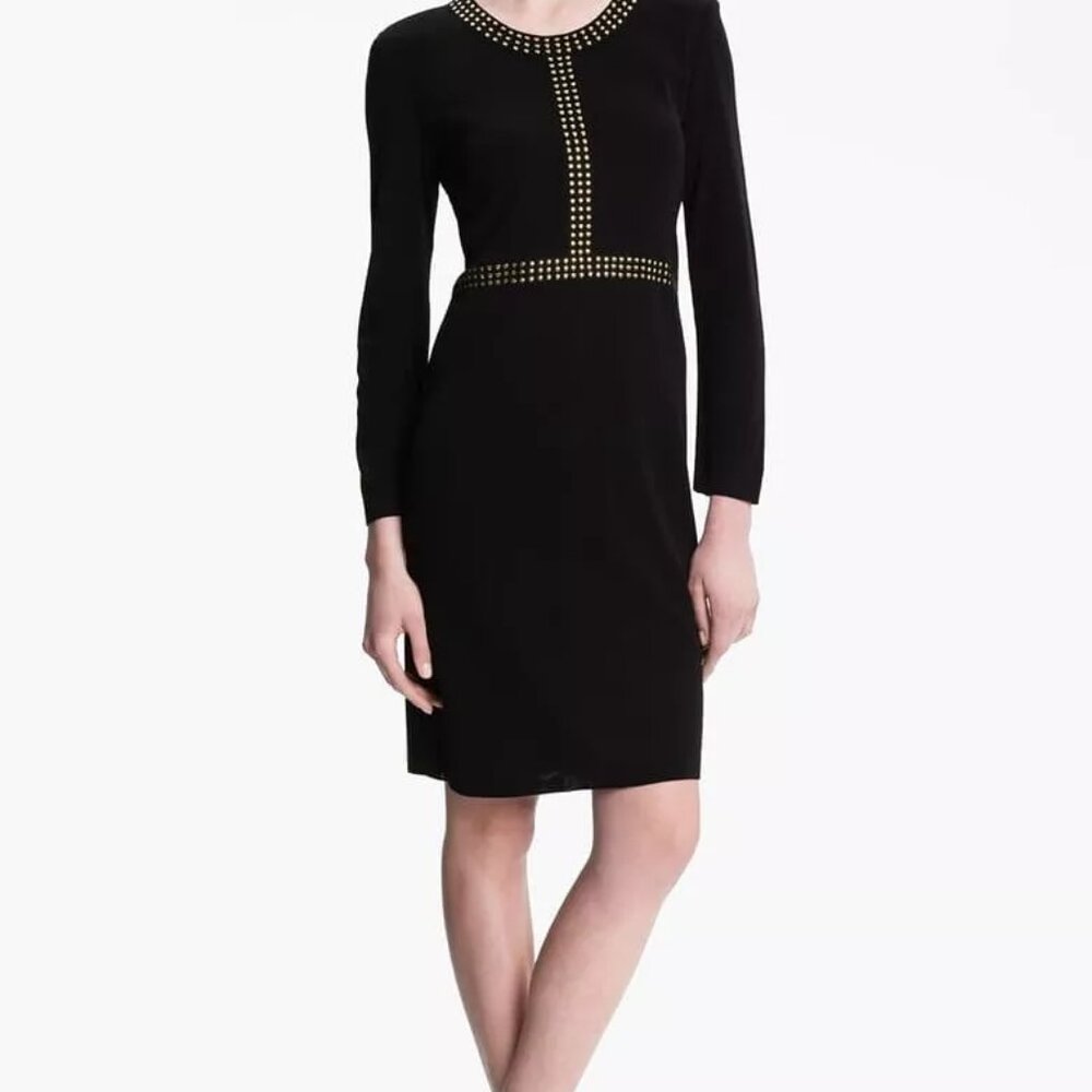 Misook Black Long-Sleeve Studded Sheath Dress
